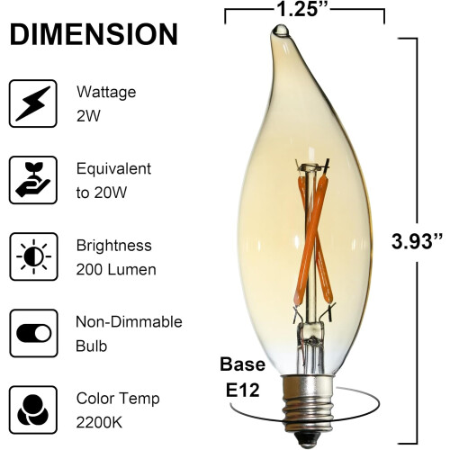 Λαμπτήρες Edison Amber Glass 12 τεμαχίων E12Base2W2200K 1