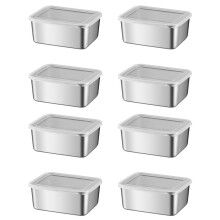 8X Stainless Steel Refrigerator Crisper Food Storage Box with Plastic Lid Prepare Seafood Fruit Vegetable Picnic Box S