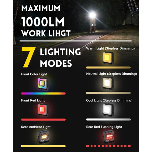 Lampe de travail LED rechargeable magnétique, 7 modes, rotative à 360 2
