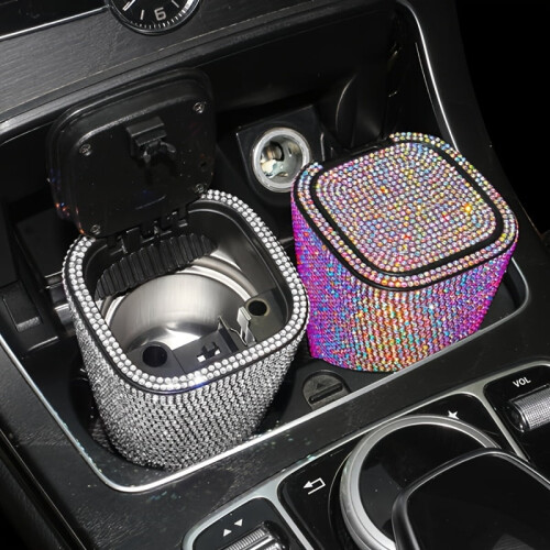 Cestino per auto con coperchio e dettagli a forma di diamante, 1 pezzo 2