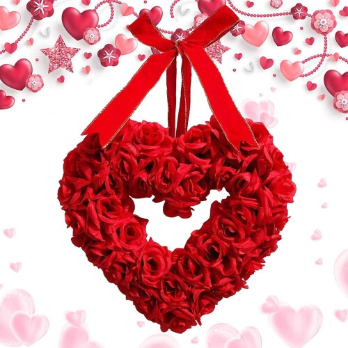 Coroa de rosas vermelhas com laço, 40 cm, 3 peças 1