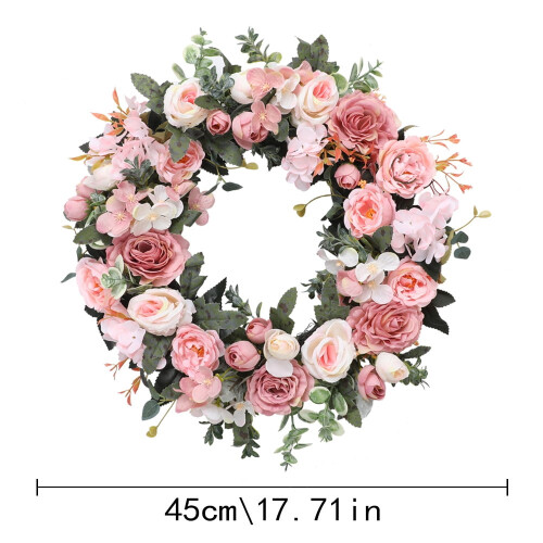 Kunstig rose- og pæondørkrans 18 tommer 1