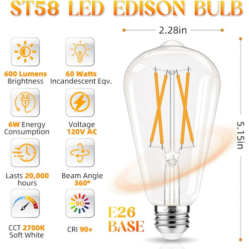 Λαμπτήρες Edison Vintage E26Base6W2700K12-Pack 1