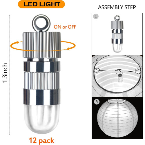 Lanternas de papel redondas brancas com LED, pacote com 12 unidades. 2