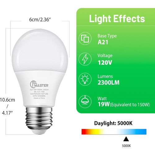 Λαμπτήρας A21 Daylight 5000K2300LM19W E26 Συσκευασία των 6 1