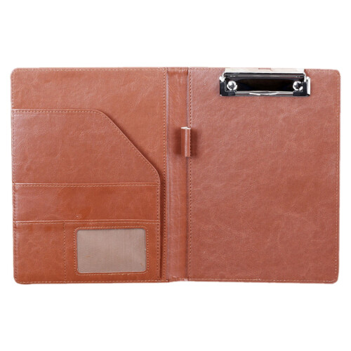 Faux Leather Padfolio with Clipboard and Card Holder Brown 1