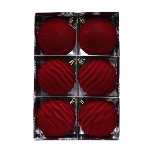 Conjunto de 6 bolas de Natal vermelhas aveludadas, 8 cm (3,15 polegadas) 1