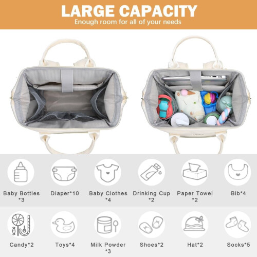 Mochila para fraldas em couro vegano bege para laptop de 15,6 polegadas 1