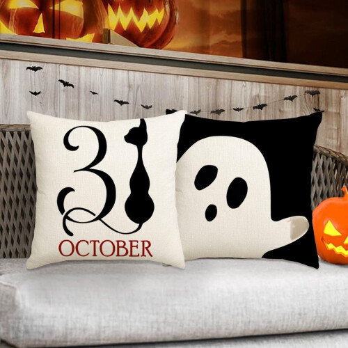 Capas de almofada de Halloween com estampa de esqueleto, 45x45 cm (18x18 polegadas) 2