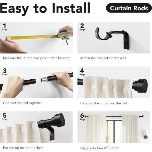 Sort justerbar gardinstang 122-138 cm, 2-pak 1