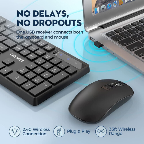 Combo tastiera e mouse wireless 2.4G ergonomica con clic silenzioso 1