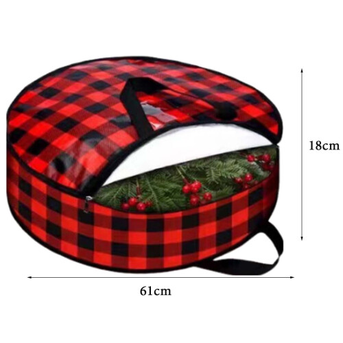 Saco para guardar guirlanda de Natal, estampa xadrez búfalo, 60 cm (24 polegadas) 2