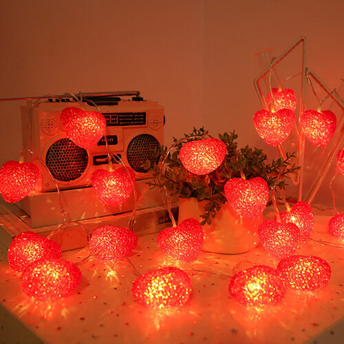Luci a LED a forma di cuore, rosa e rosse, 300 cm, a batteria 2