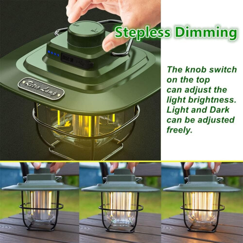 Lanterne de camping LED rechargeable verte à intensité variable 1