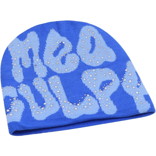 Gorro de malha com estampa de letras Y2K e strass 1