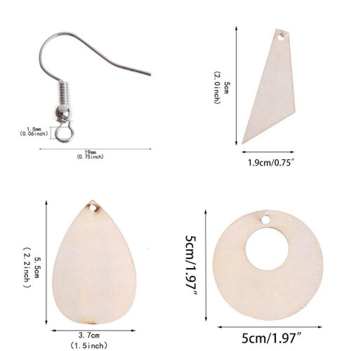Orecchini in legno grezzi, forme multiple, per creare gioielli fai da te, 60 pezzi 2