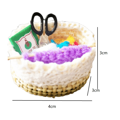Coș de cusut miniatural cu foarfece și ace, 1 set 2