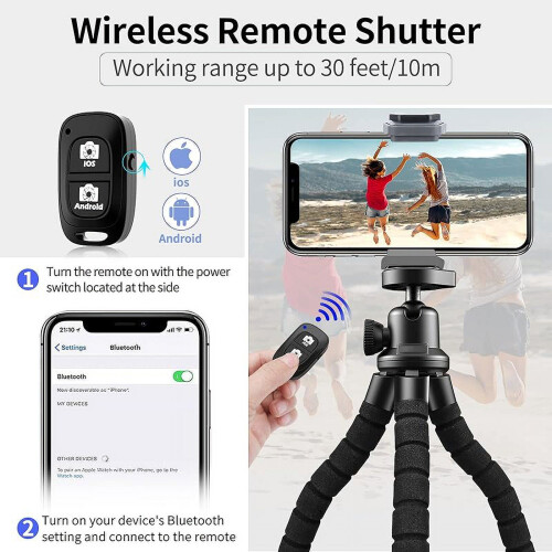 Treppiede flessibile per telefono con telecomando wireless e clip 1