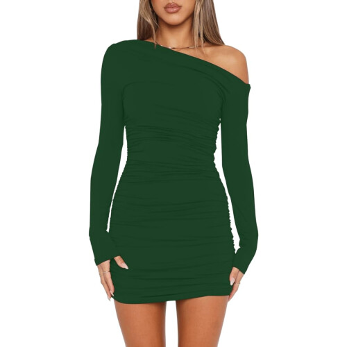 Off-Shoulder Genserkjole Mørkegrønn 1