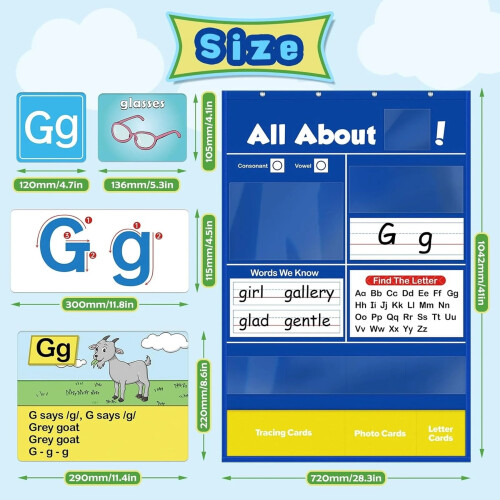 Alphabet Flash Cards Pocket Chart ABC Learning Tool for 1