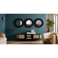 3x Black Round Beaded Wall Mirror Plastic 25x1.8Cm