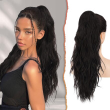 Ansteck-Haarpony Synthetisch Gewellt Natürliche Weich Dunkelbraun 66 cm — synthetisches pferdeschwanz 66 cm, clip in pferdeschwanz dunkelbraun