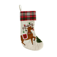 Bas de Noël à carreaux avec motif Père Noël et revers 45 cm