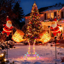 Bouilloire solaire Père Noël lumineuse pour extérieur, étanche, en métal, LED