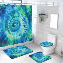 Ensemble rideau de douche bohème bleu turquoise aquarelle 4 pièces