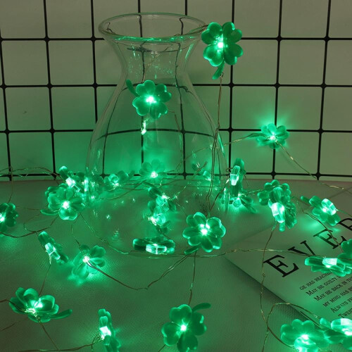 Shamrock St Patrick's Day string lights green 13.12 ft