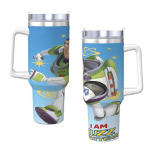 Vaso térmico Toy Story de 1,1 litros con asa y tapa con pajita.