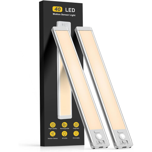 Conjunto de 2 luzes de LED recarregáveis com sensor de movimento (40 LEDs)