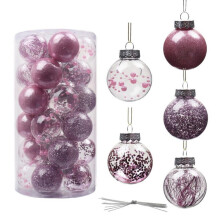 Christmas Tree Balls Pink Plastic Glittery 30 Pcs 2.36 Inch
