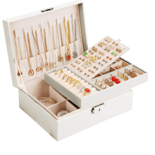 Wattne Jewelry Organizer Box PU Leather 2-Layer White