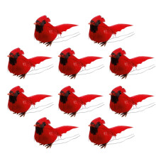 Red Bird Tree Decorations with Clips 10pcs