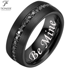Gewölbter Wolframcarbidring mit Zirkonia in Silber, Gold oder Schwarz (schwarzer Zirkonia)