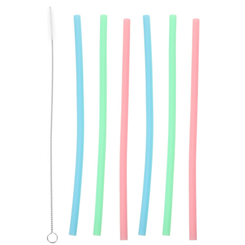 Silicone Drinking Straws Set with Cleaning Brush 6pcs
