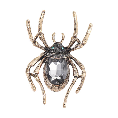 Retro Crystal Spider Brooch Alloy Black