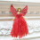 Red Victorian angel tree ornament with sparkle feathers 1