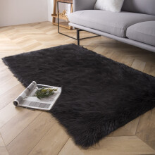 Phantoscope Deluxe faux sheepskin area rug black