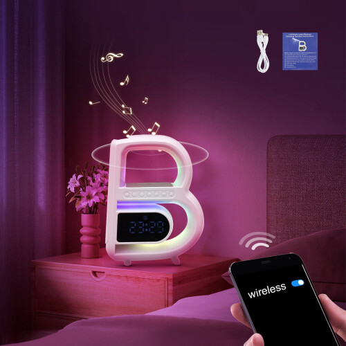 LED table lamp with Bluetooth speaker clock dimmable light