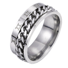 Unisex titanium steel ring with Roman numerals twist chain