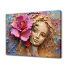 Pink Flowers Girl Face Painting Canvas Poster 20x30 cm