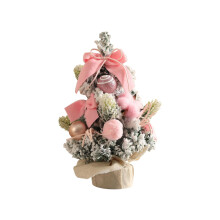 Mini pink artificial Christmas tree with ornaments 12 inches