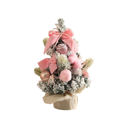 Mini pink artificial Christmas tree with ornaments 12 inches