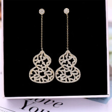 925 Silver Heavy Industry Earrings Hollow Zircon Long Gourd