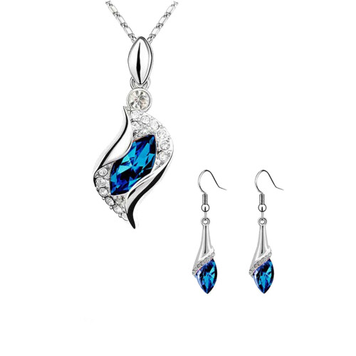Blue teardrop Austria crystal earrings necklace