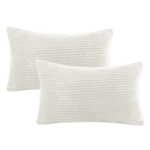 Capa de almofada de veludo cotelê listrado, 30 cm (12 polegadas), branca