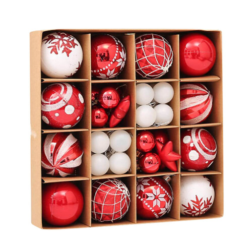 Christmas Ball Ornaments Set Red White 42 pcs