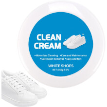 White Shoe Cleaner Cream 160g with Sponge, No-Wash Cleaning Paste for Leather Sneakers